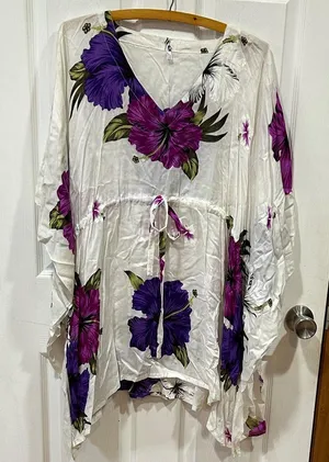 Floral Print Women's Top - Purple and White thumbnail 1