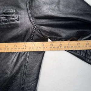 GUESS 100% Leather Jacket Womens Medium Black Zip Front Moto Biker Y2K Aesthetic thumbnail 5