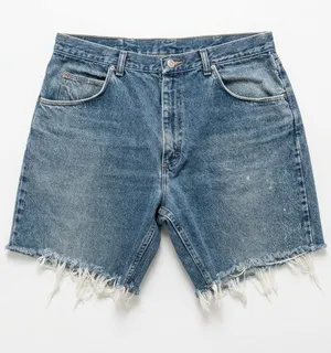 Wrangler Mens 36 Distressed Denim Cutoff Jorts Raw Hem Vintage Wash Shorts thumbnail 1