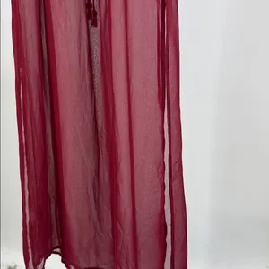 City Triangles burgundy sheer Maxi Dress S flowy bell sleeves boho off shoulder thumbnail 6