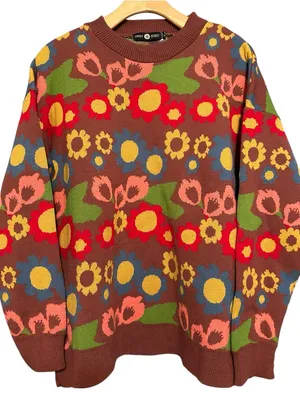 Daisy Street Women’s Size 4 Brown Multi Colored Floral Crewneck Sweater thumbnail 1