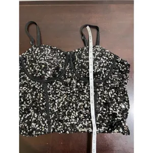 Sequin Corset Bustier Top Underwire Adjustable Straps Black Silver M Size M thumbnail 4
