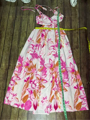 Pink Floral Maxi Dress with Spaghetti Straps thumbnail 6