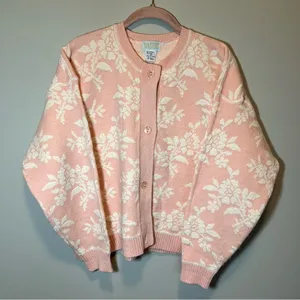 Tangiers Women’s Pink White Floral‎ Vintage Cardigan Medium thumbnail 1
