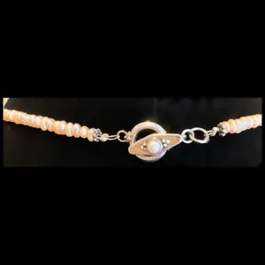 Sterling Silver NWOT & Faux Peach Pearl Necklace with Crystal Accent Pendant thumbnail 3