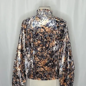 FREE PEOPLE Smocked Crushed Velvet Top Blouse Go Get 'Em Tiger Animal Small thumbnail 10