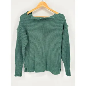 Alison Andrews Sage Green Fringe Cable Knit Sweater Medium Boho Chunky Pullover thumbnail 6