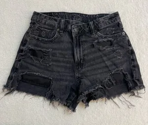 American Eagle Outfitters Black Ripped Jean Shorts Hi-Rise Size 00 Distressed thumbnail 1