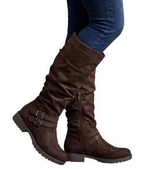 Wanted Brown Faux‎ Suede Slouch Knee High Studded Buckle Boots Size 5.5 thumbnail 1