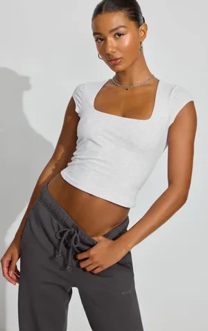 Light grey garage crop top lounge top thumbnail 1