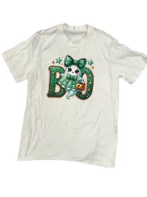 Women’s White Halloween 'BOO' Ghost Graphic Tee thumbnail 2