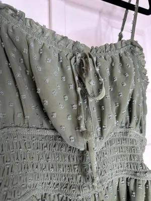 Trixxi Sage Green Swiss Dot Smocked Mini Dress Size Small Boho Cottagecore thumbnail 4