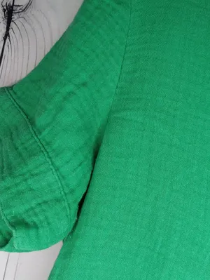 J. Crew Bright Green V-Neck Gauze Popover Short Sleeve Preppy Casual Top thumbnail 5