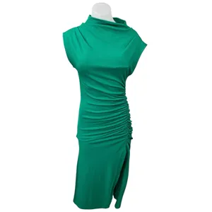 Anthropologie Maya Green Ruched Cowl Neck Sleeveless Slit Midi Bodycon Dress XXS thumbnail 2