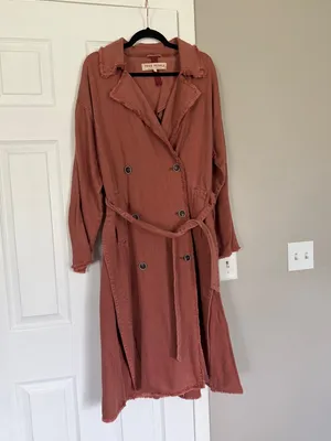 Free People Dusty Rose Long Coat Jacket Belted Double Breasted Trench Coat thumbnail 6