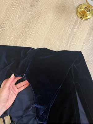 Bardot Navy Blue Velvet Midi Dress, Open Back Evening Dress with High Slit XS thumbnail 11