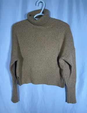 360 Sweater Womens Cashmere Wool Mustard Tan Turtleneck Sweater Medium thumbnail 1