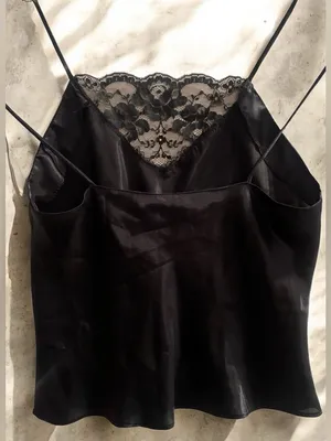 Black Satin Camisole Top Coquette Lace Panel 90’s Sz M Whimsigoth Vintage Y2k thumbnail 2