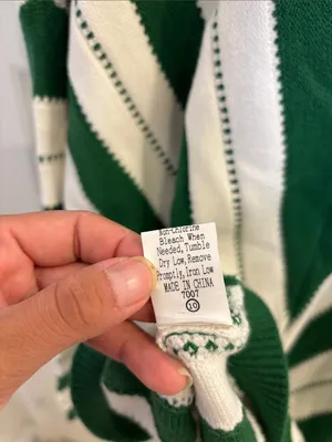 PrettyGarden XXL Green Cream Striped Oversized V Neck Sweater thumbnail 5