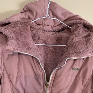 Long Puffer Coat Fur Lined Pink Hoodie Pockets DKNY thumbnail 4