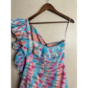 Alla Berman Leila Tie Dye Swiss Dot One Shoulder Dress Ruffles Womans M NWT thumbnail 5
