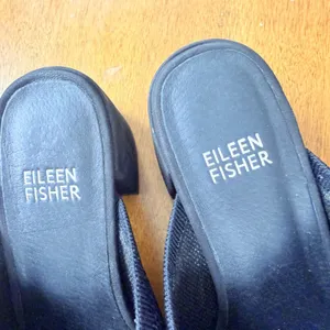 Eileen Fisher Betsy‎ Mules Shoes Black Knit Mesh Block Heel Women's Size 5.5 thumbnail 2