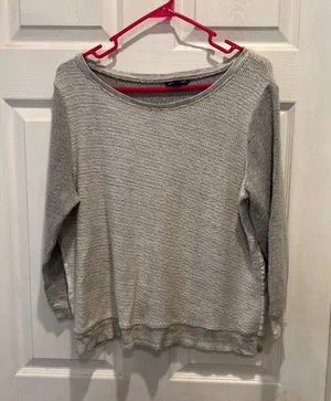 American Eagle Gray Textured Knit Mixed Media Crossover Back Sweater‎ Large thumbnail 1