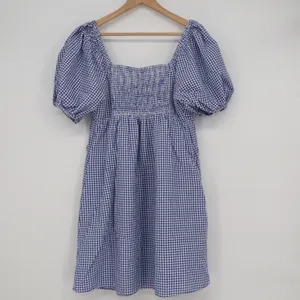 Old Navy Blue Gingham Puff Sleeve Smocked Mini Dress Womens Size M thumbnail 5