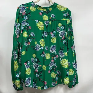 LOFT xl Green Floral Blouse women’s ruffle lightweight long sleeve casual top thumbnail 11