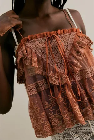 Free People Sofia Embroidered Tank- size Medium thumbnail 1