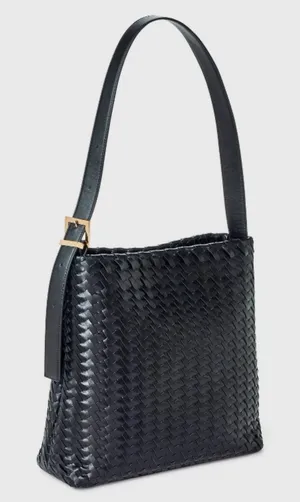 Woven Shoulder Bucket Bag in Black thumbnail 1
