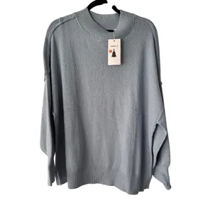 Zesica‎ Oversized Knit Sweater Mock Neck Long Sleeve Pullover Top Blue Large thumbnail 3