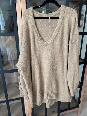 Free People‎ sweater Brookeside tunic Oversized V-Neck Chunky Knit Boho Slouch thumbnail 8