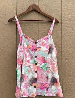 Torrid Womens Shirt Tank Multi Color Watercolor Twill Fit and Flare 12 Large thumbnail 1