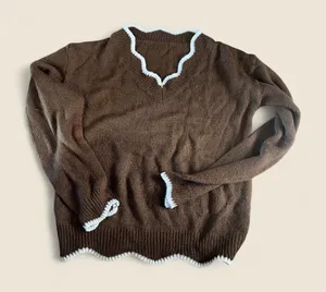 Brown and white knitted sweater with a retro vibe #227 thumbnail 1