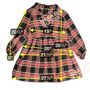Zara Basic Women Small Red Black Plaid Ruffle V-Neck Babydoll Tunic Dress‎ thumbnail 5