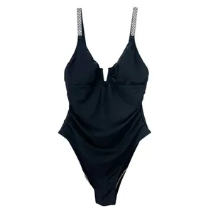 NWT Cupshe Reverie Land V Wire One Piece Swimsuit Medium Black Rhinestone Strap thumbnail 2