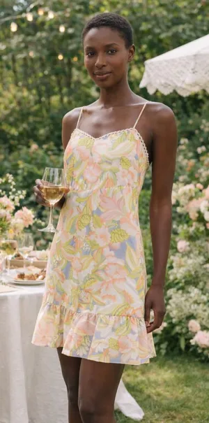 NWT AQUA Floral Mini Dress Picot Trim Pastel Print Bloomingdale’s Size Small thumbnail 1