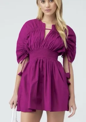 Misa Pink Los Angeles Camila Cinched Mini Dress Magenta Pink Pockets SMALL thumbnail 1