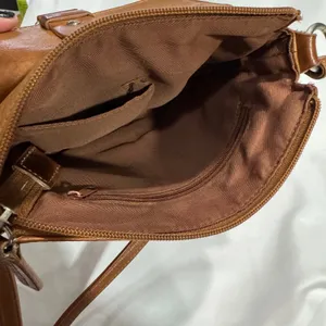 Fossil Genuine Leather Tan Crossbody Bag Ring Detail Front Pocket Womens thumbnail 6