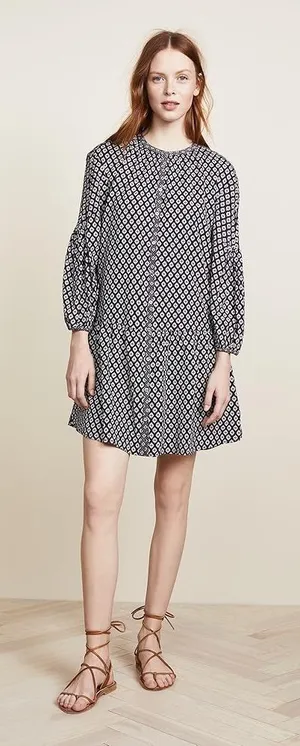 Joie Hagi Long Bishop Sleeve Ditzy Tile Print Black/White Drop BohoDress Size XS thumbnail 1