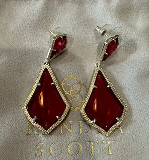 Kendra Scott “Alex” Ruby Red/maroon Drop Earrings with Gold Trim thumbnail 1