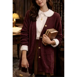 Equipment Femme Academia Button Up Cardigan Sweater Small Maroon Heritage Prep thumbnail 5