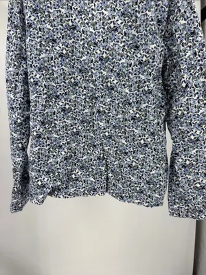 Garnet Hill Blue Green Floral Pajama set organic cotton long sleeve pants L/XL thumbnail 9