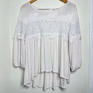 Adiva Flowy Crochet Lace Detail Boho Top High Low Women’s Size Large Summer thumbnail 1
