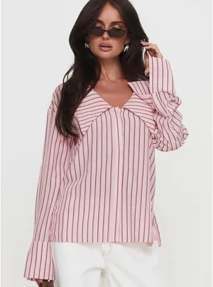 Princess Polly Calistoga Deep Collar Shirt Pink Stripe thumbnail 1