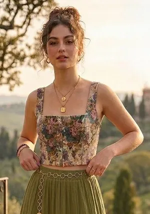 Wild Fable Tapestry Floral Corset Top Coquette Cottagecore Bustier Large thumbnail 1