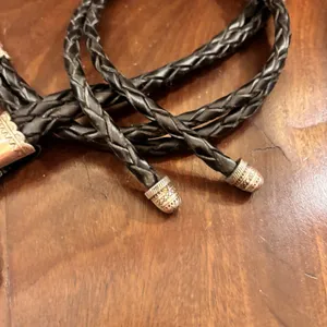 Vintage Black Braided Genuine Leather Bolo‎ Tie Belt Silver Tone Pendant 50" thumbnail 3