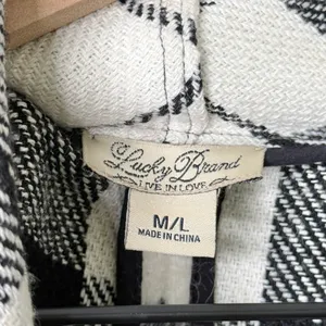 Lucky Brand Wool Oversized Plaid Shawl Poncho Cardigan Sweater Black White Large thumbnail 5