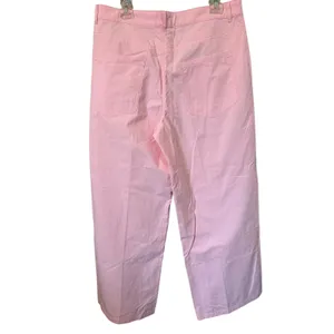 Zara Womens High Rise Wide Leg Cotton Trousers Pink‎ Size Large thumbnail 2